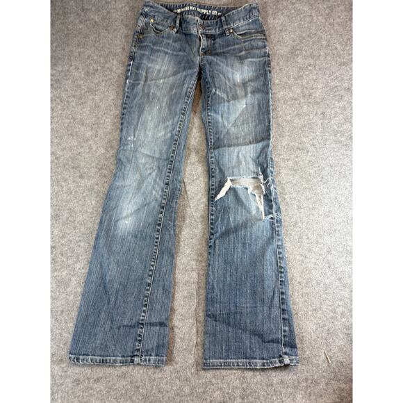 Mossimo Supply Co Denim Bootcut Jeans Womens 3 Juniors Blue Distressed Faded - Picture 1 of 5